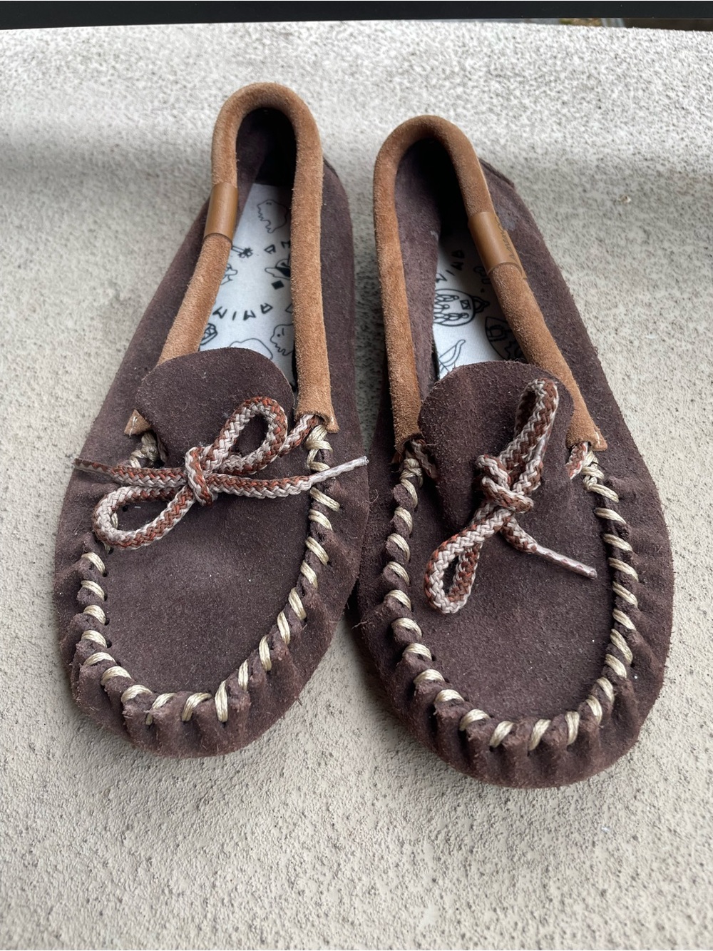 Women's Brown Suede Moccasin Loafers with Braided Laces